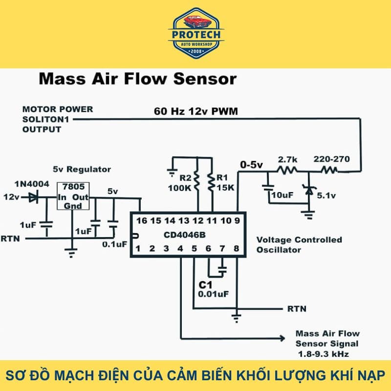 Sơ đồ mạch điện của cảm biến Khối lượng khí nạp