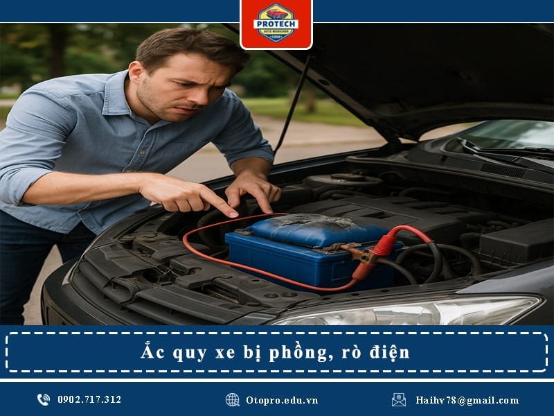 Ắc quy xe bị phồng, rò điện