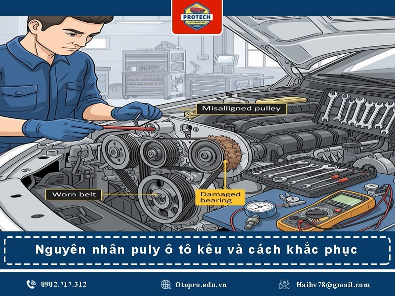 Nguyên nhân puly ô tô kêu và cách khắc phục