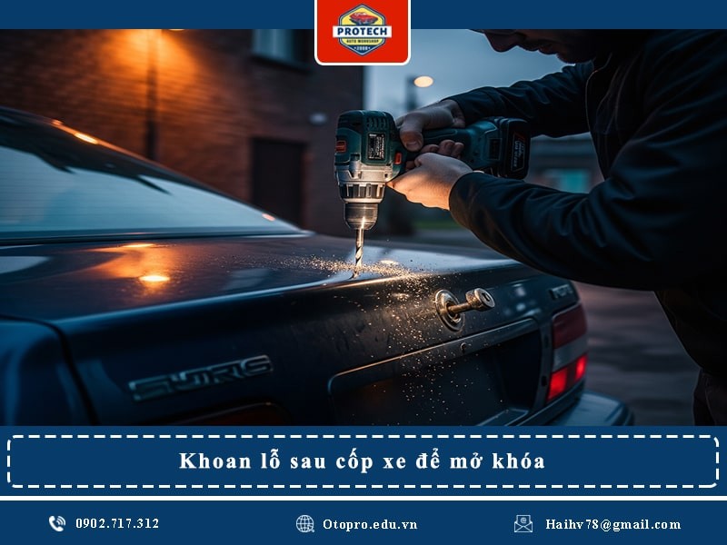 Khoan lỗ sau cốp xe để mở khóa