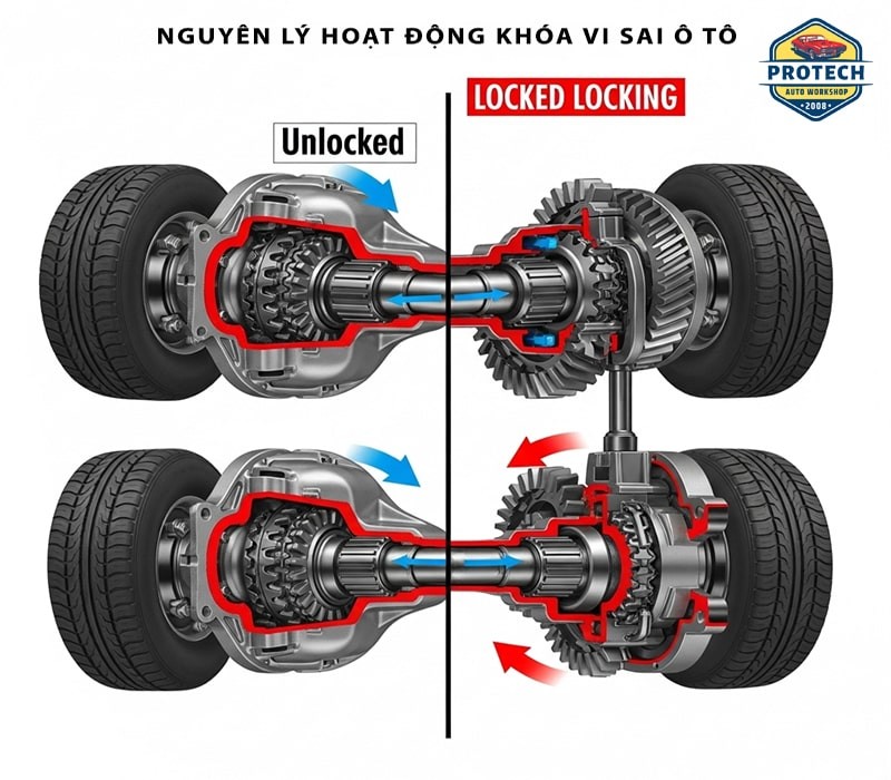 Nguyên lý hoạt động khóa vi sai