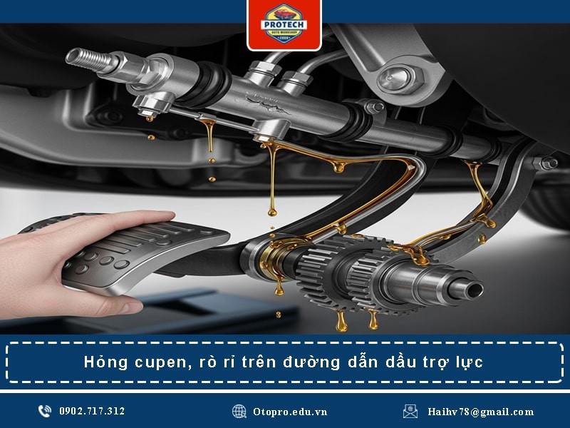 Hỏng cupen, rò rỉ trên đường dẫn dầu trợ lực