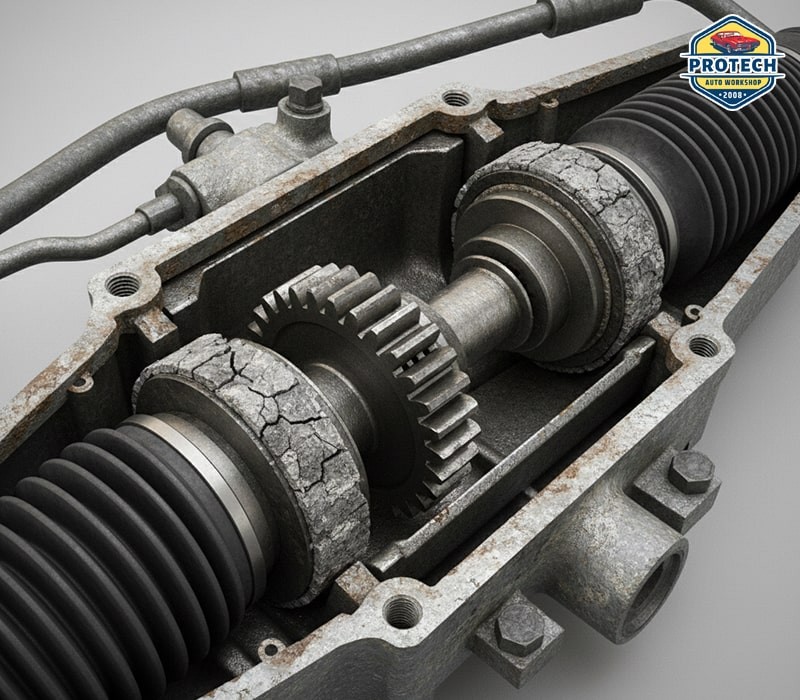 Thước lái bị mòn và thiếu dầu trợ lực