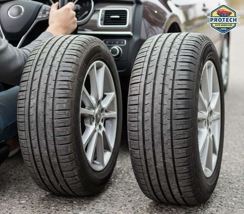 Lốp xe mòn không đều hoặc áp suất lốp không chuẩn