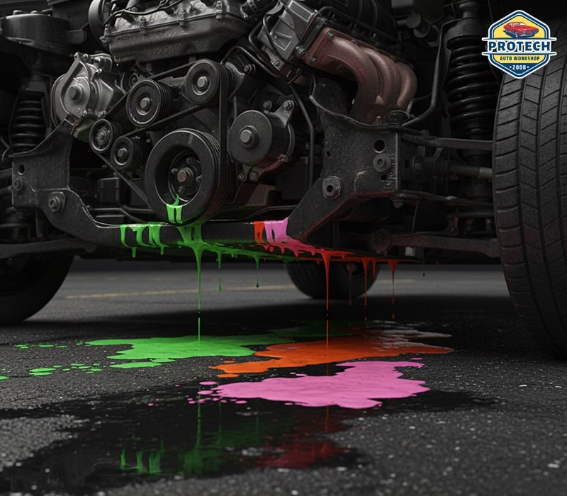 Chất lỏng có màu xanh, đỏ, hồng hoặc cam (Nước làm mát)